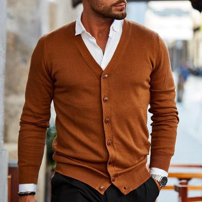 Herren-Strickjacke – V-Ausschnitt – zum Knöpfen – Strickjacke – Cardigan-Pullover-HauteBerlin