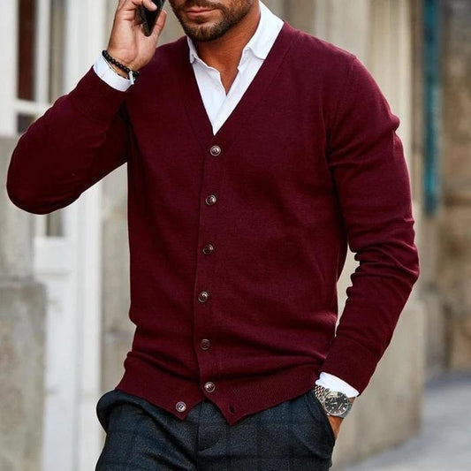 Herren-Strickjacke – V-Ausschnitt – zum Knöpfen – Strickjacke – Cardigan-Pullover-HauteBerlin