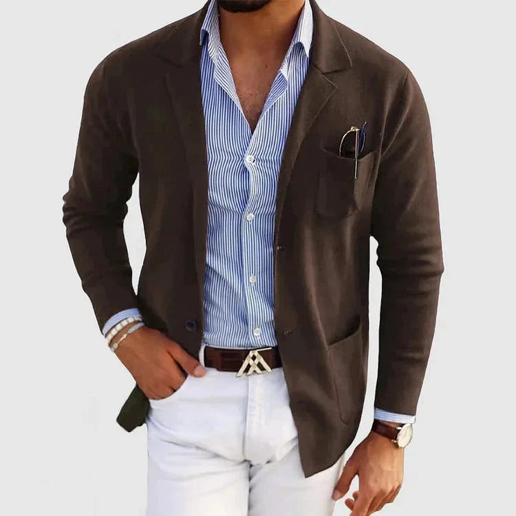 Herren-Strickjacke – mit Knöpfen – Taschen – Strickjacke – Strickjacke-HauteBerlin