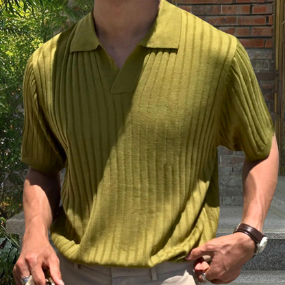Herren-Strickpolo – Kurzarm – V-Ausschnitt – Poloshirt – Polopullover-HauteBerlin