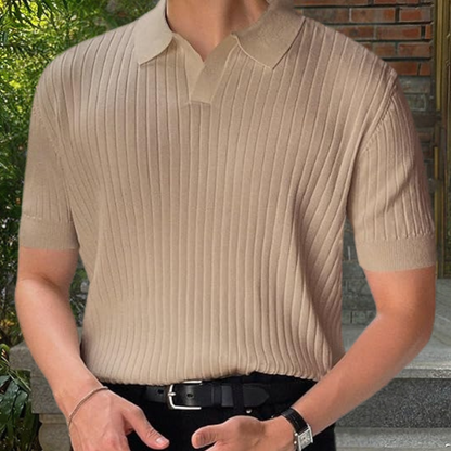 Herren-Strickpolo – Kurzarm – V-Ausschnitt – Poloshirt – Polopullover-HauteBerlin