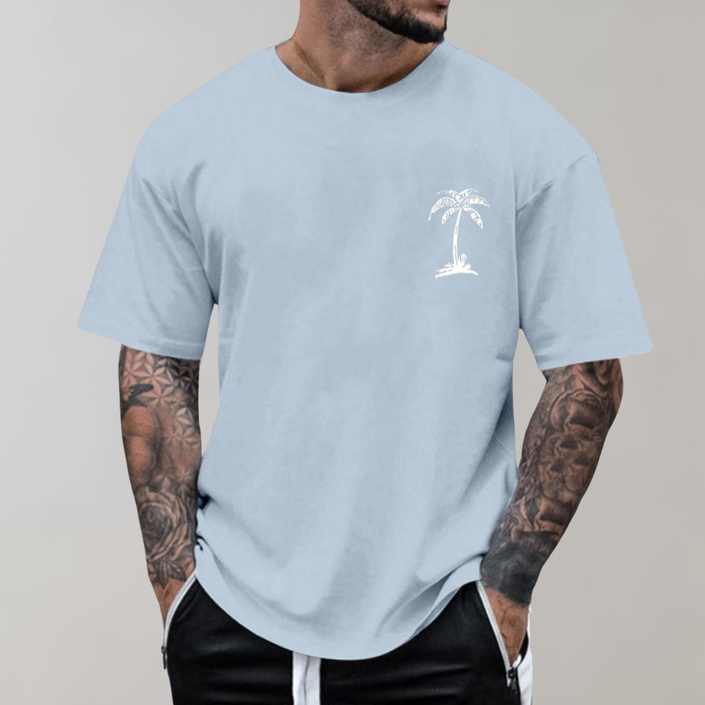 Herren T-Shirt - Palmenprint - Relaxed Fit - T-Shirt mit Rundhalsausschnitt - Herrenbekleidung-HauteBerlin