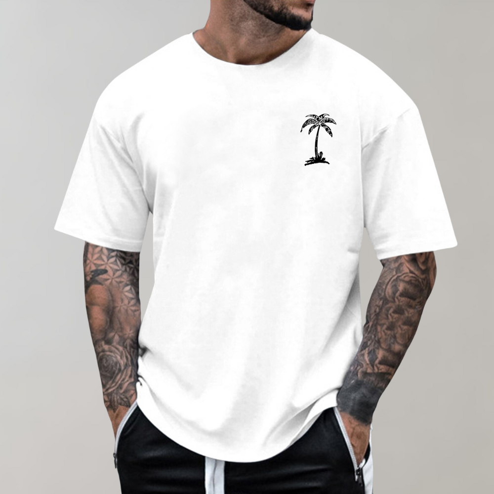 Herren T-Shirt - Palmenprint - Relaxed Fit - T-Shirt mit Rundhalsausschnitt - Herrenbekleidung-HauteBerlin