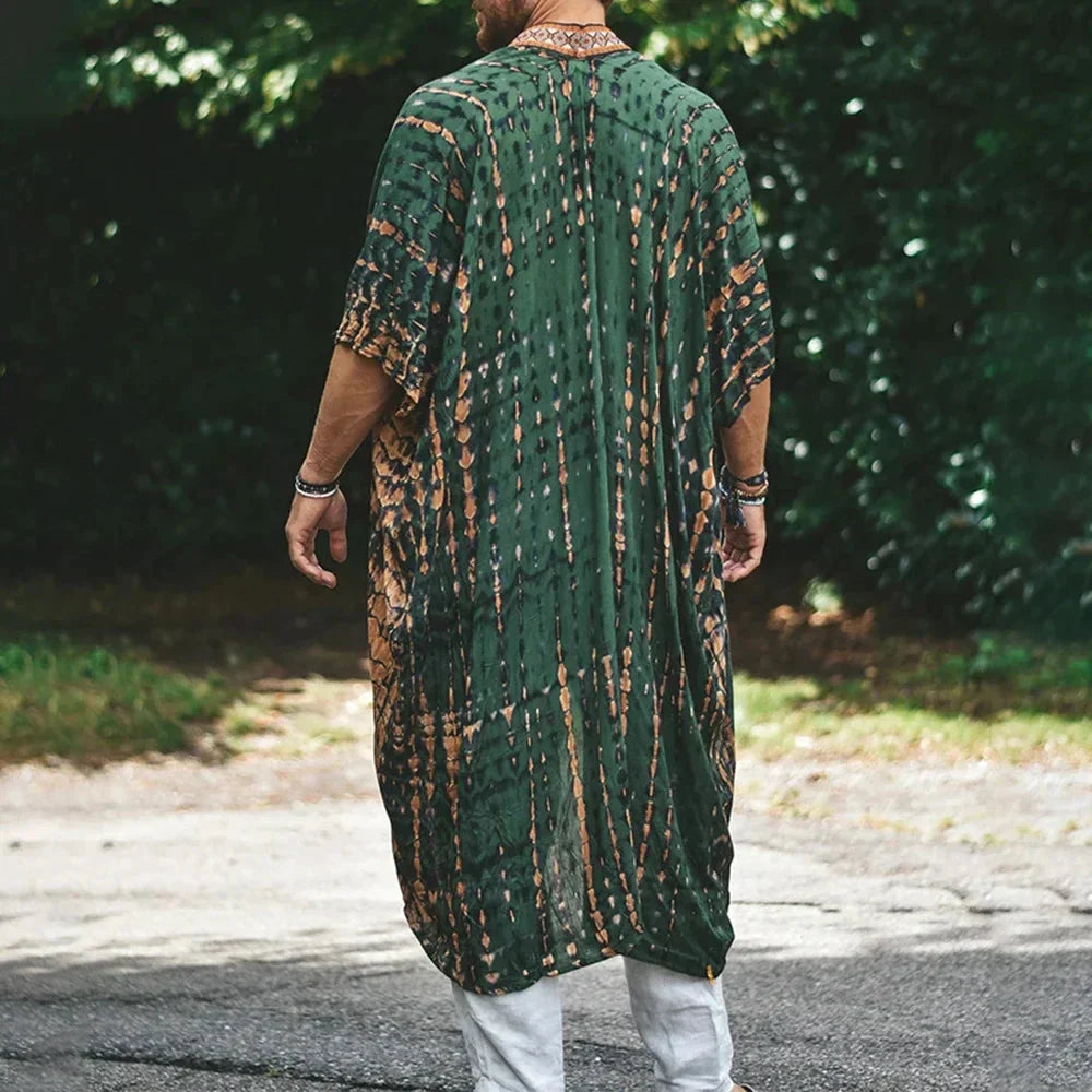 Herrenhemd | Lang | Offene Vorderseite | Boho Hemd | Herren Sommerkleidung-HauteBerlin