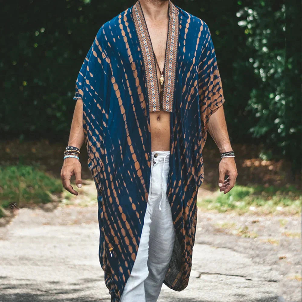 Herrenhemd | Lang | Offene Vorderseite | Boho Hemd | Herren Sommerkleidung-HauteBerlin