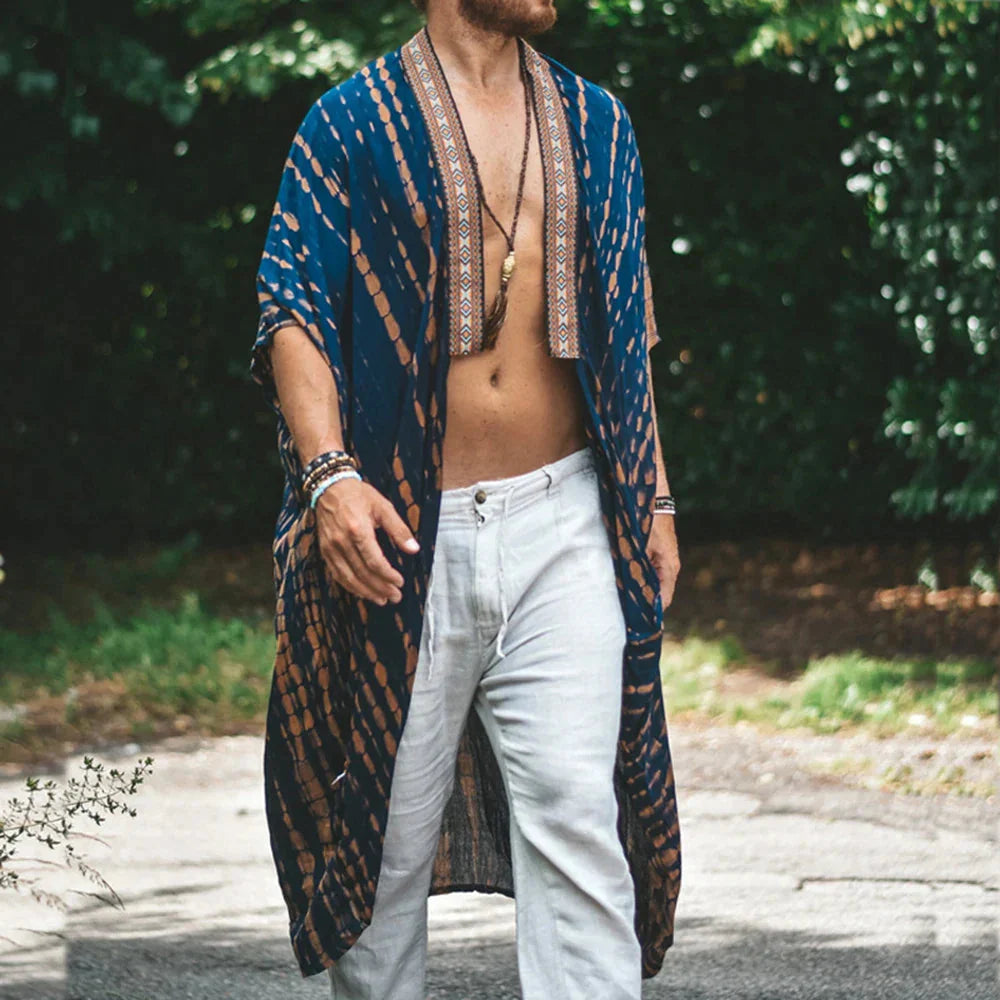 Herrenhemd | Lang | Offene Vorderseite | Boho Hemd | Herren Sommerkleidung-HauteBerlin