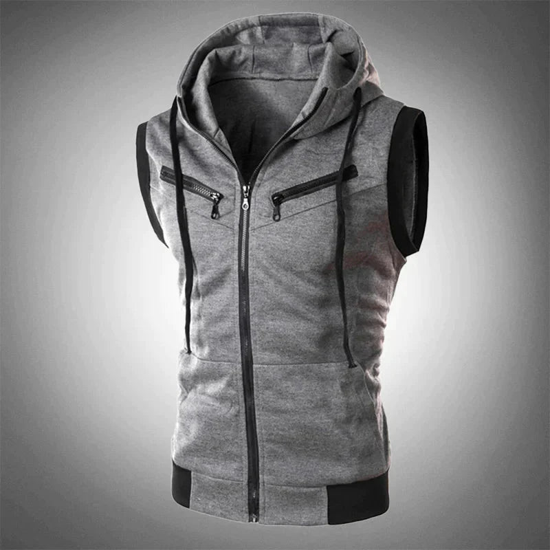 Hoodie Vest - Herren Casual Hooded Sleeveless Zip-Up Vest-HauteBerlin