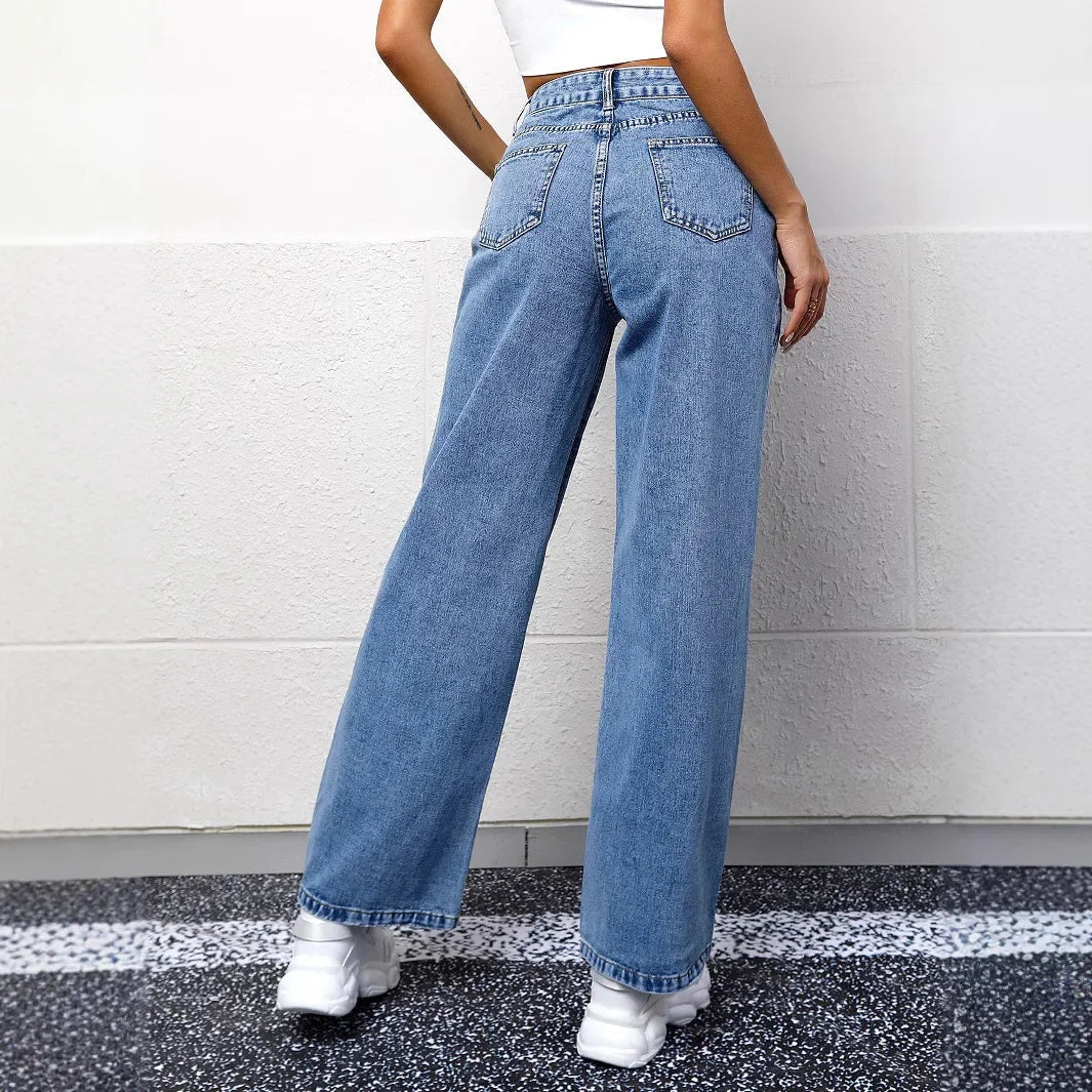 Jeans mit weitem Bein | Hohe Taille | Blau | Loose Fit Jeans | Damenjeans-HauteBerlin
