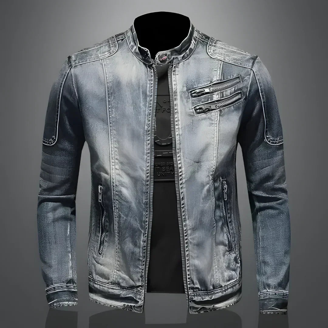 Jeansjacke – Gewaschene, Schmal Geschnittene Jeansjacke mit Reißverschluss für Herren-HauteBerlin