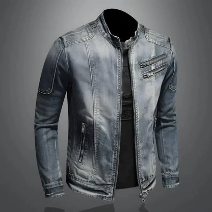 Jeansjacke – Gewaschene, Schmal Geschnittene Jeansjacke mit Reißverschluss für Herren-HauteBerlin