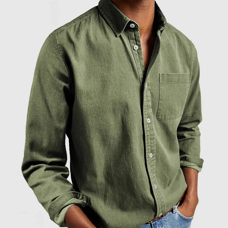 Jeansjacke – lässig – Langarm – Hemd mit Knöpfen – Herrenhemden-HauteBerlin