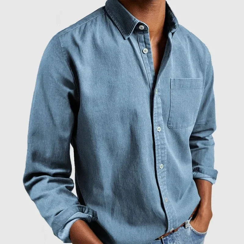 Jeansjacke – lässig – Langarm – Hemd mit Knöpfen – Herrenhemden-HauteBerlin