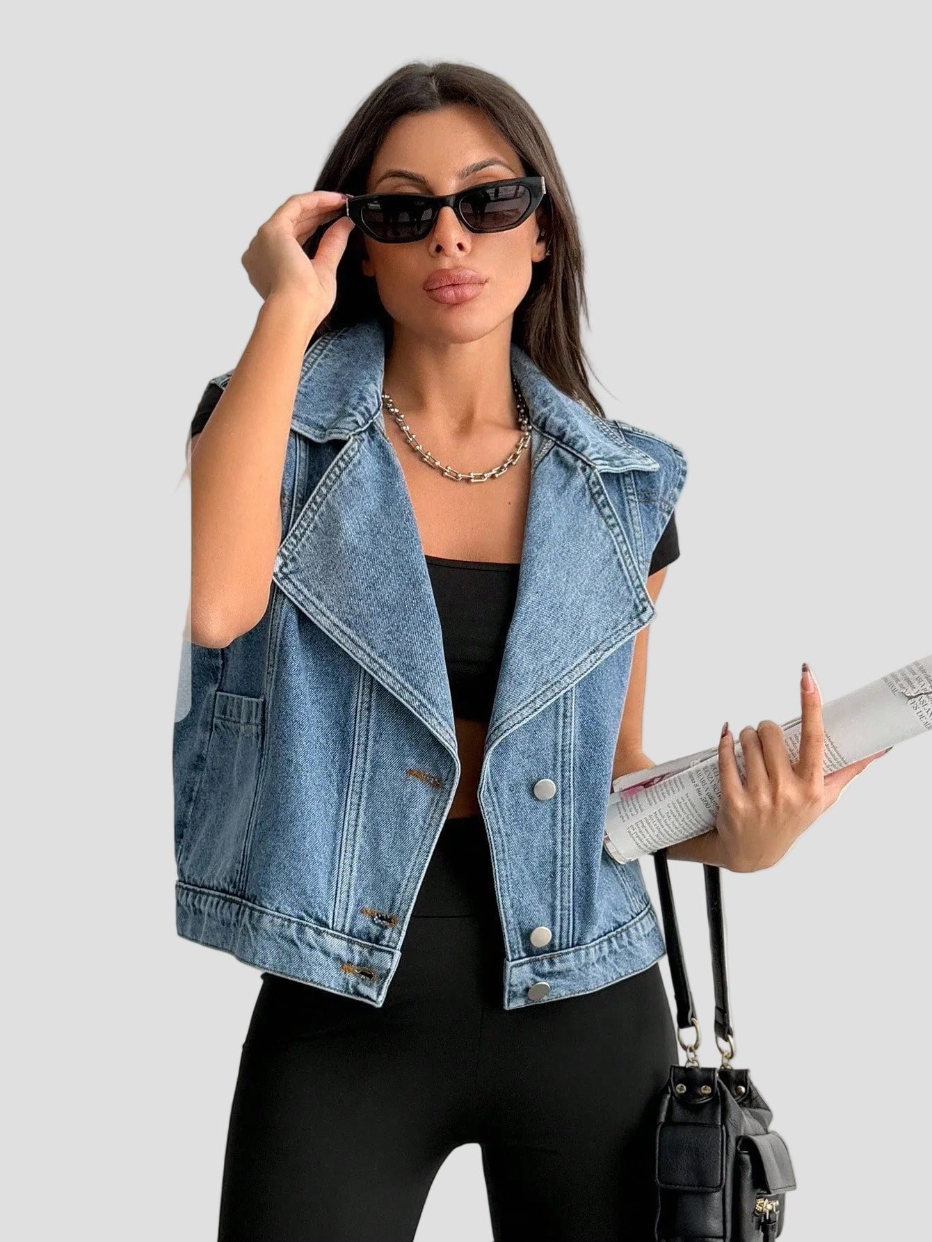 Jeansweste | Lässig | Ärmellos | Oversized-Weste | Damenweste-HauteBerlin
