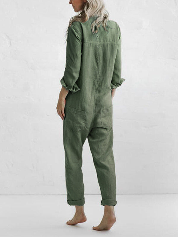 Jumpsuit | Loose Fit | Button Up | Langärmeliger Jumpsuit | Damenbekleidung-Leyna Moda