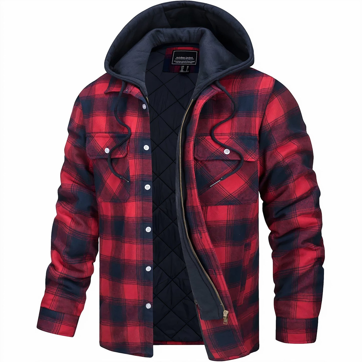Kapuzenjacke - Kariert - Gestepptes Innenfutter - Zip-Up Hoodie - Herrenjacke-HauteBerlin