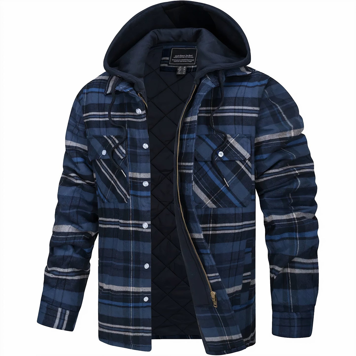 Kapuzenjacke - Kariert - Gestepptes Innenfutter - Zip-Up Hoodie - Herrenjacke-HauteBerlin