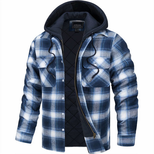 Kapuzenjacke - Kariert - Gestepptes Innenfutter - Zip-Up Hoodie - Herrenjacke-HauteBerlin
