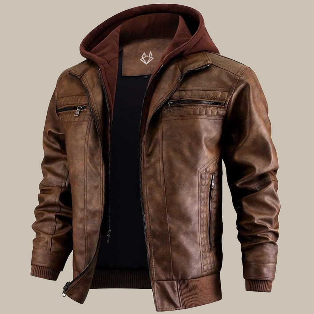 Kapuzenjacke aus Leder – Herrenjacke mit Kapuze und Reißverschluss aus Leder-HauteBerlin