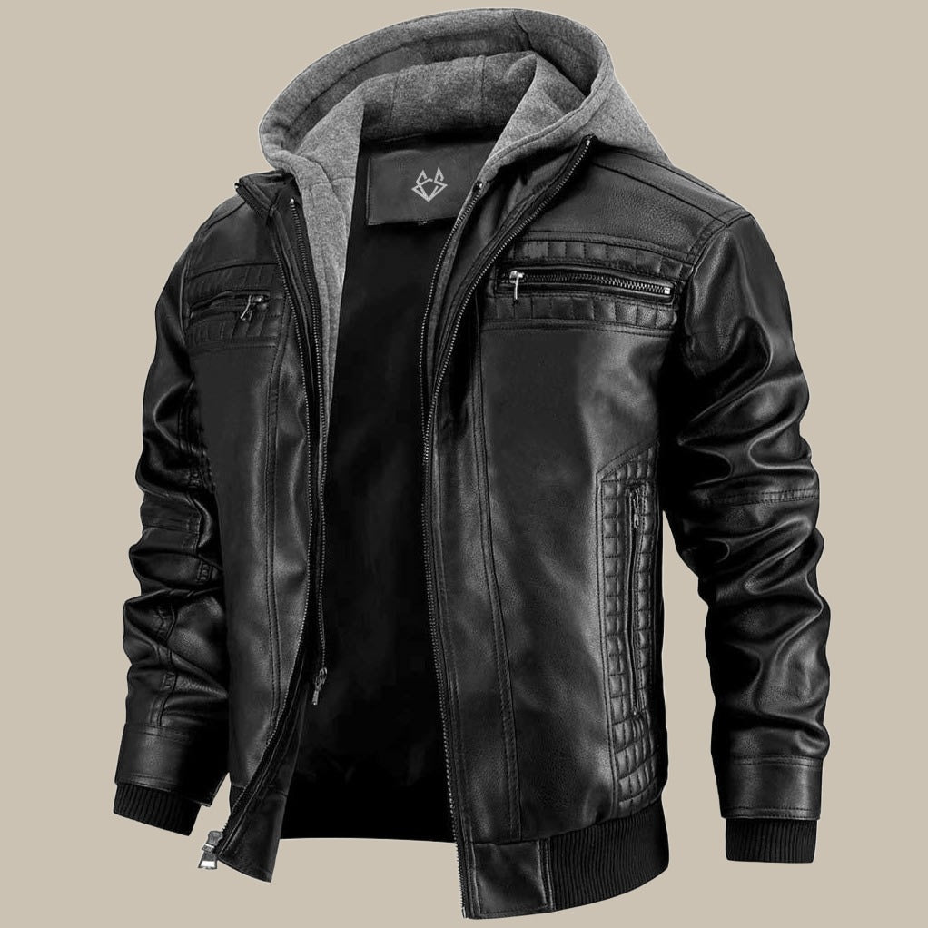 Kapuzenjacke aus Leder – Herrenjacke mit Kapuze und Reißverschluss aus Leder-HauteBerlin