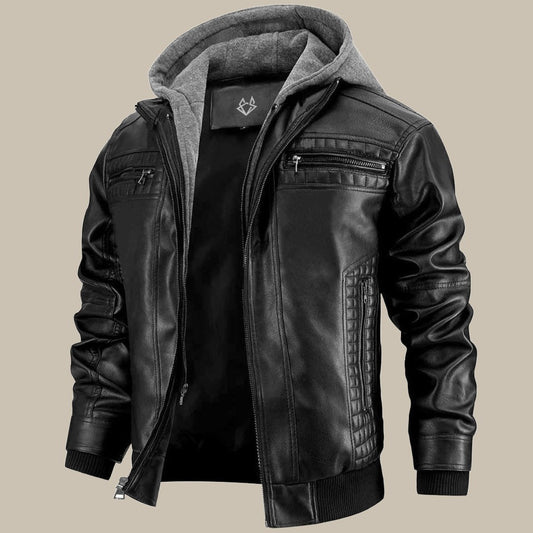 Kapuzenjacke aus Leder – Herrenjacke mit Kapuze und Reißverschluss aus Leder-HauteBerlin