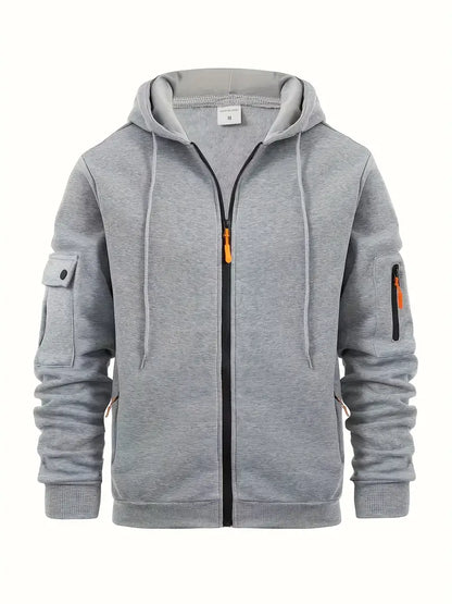 Kapuzenjacke mit Reißverschluss – Viele Taschen – Durchgehender Reißverschluss – Warme Kapuzenjacke – Kapuzenjacke für Männer-HauteBerlin