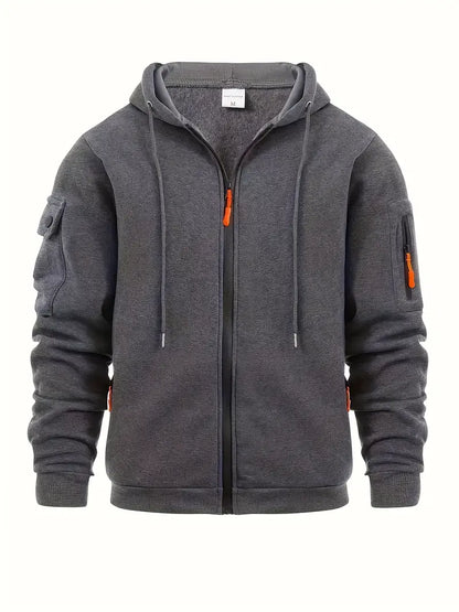 Kapuzenjacke mit Reißverschluss – Viele Taschen – Durchgehender Reißverschluss – Warme Kapuzenjacke – Kapuzenjacke für Männer-HauteBerlin