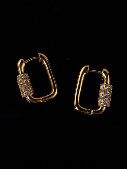Karabiner-Ohrringe - Oval - Golden - Rechteckige Ohrringe - Damenschmuck-HauteBerlin