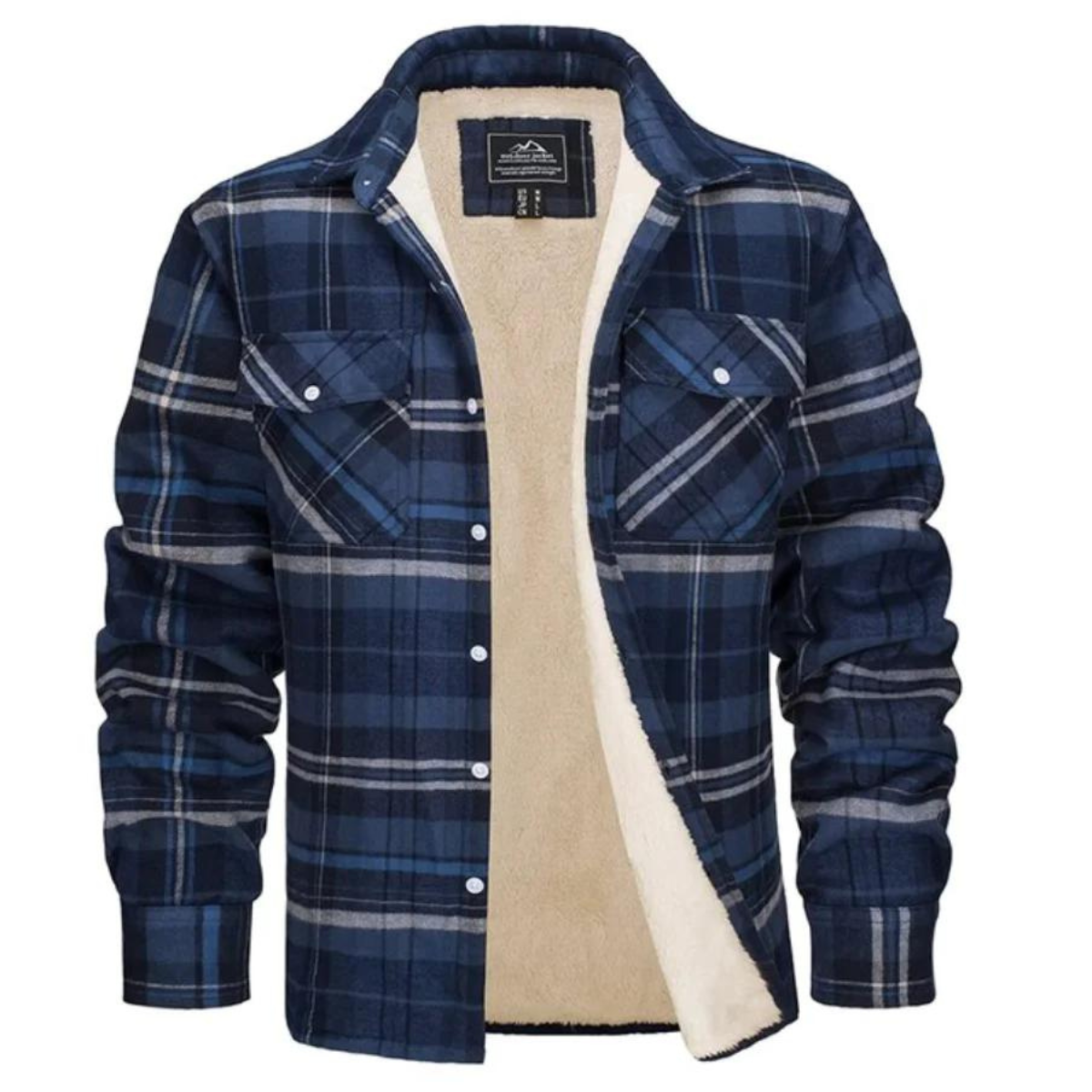 Karierte Jacke – Herren-Winter-Fleece-Jacke mit Sherpa-Futter und Knöpfen-HauteBerlin