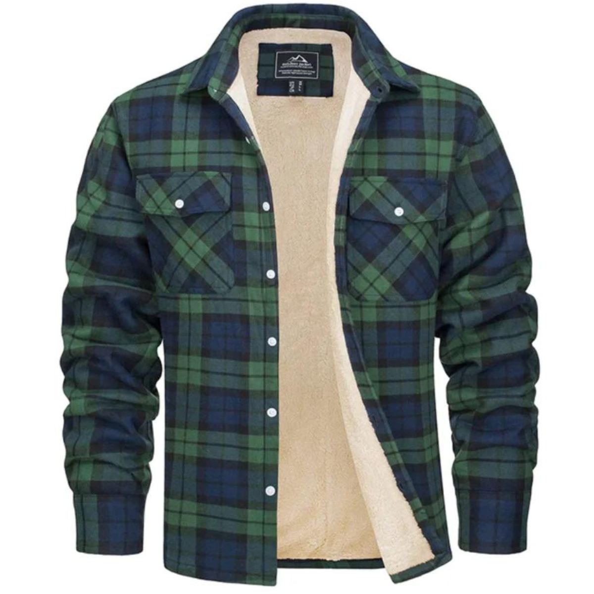 Karierte Jacke – Herren-Winter-Fleece-Jacke mit Sherpa-Futter und Knöpfen-HauteBerlin