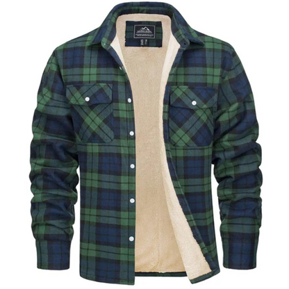 Karierte Jacke – Herren-Winter-Fleece-Jacke mit Sherpa-Futter und Knöpfen-HauteBerlin