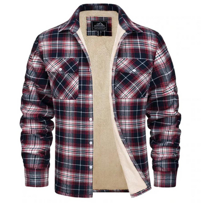 Karierte Jacke – Herren-Winter-Fleece-Jacke mit Sherpa-Futter und Knöpfen-HauteBerlin