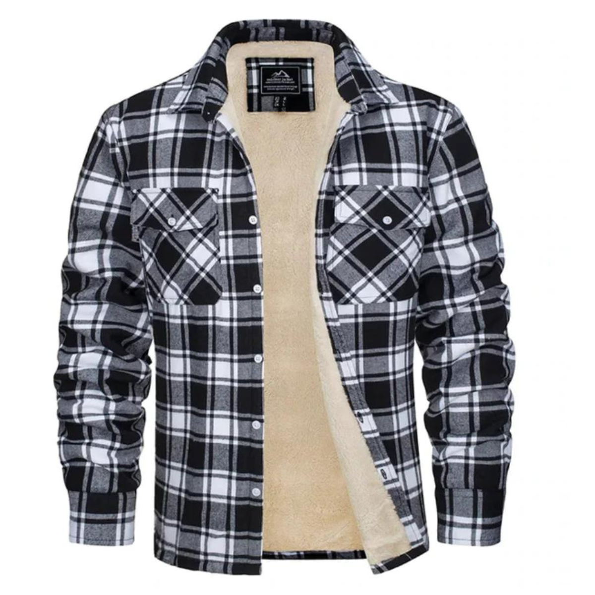 Karierte Jacke – Herren-Winter-Fleece-Jacke mit Sherpa-Futter und Knöpfen-HauteBerlin