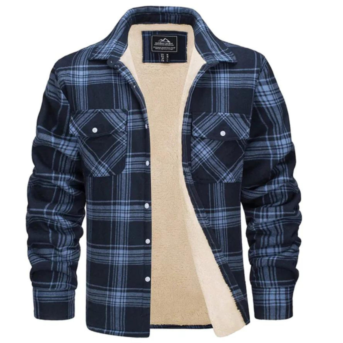 Karierte Jacke – Herren-Winter-Fleece-Jacke mit Sherpa-Futter und Knöpfen-HauteBerlin