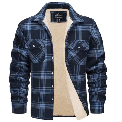Karierte Jacke – Herren-Winter-Fleece-Jacke mit Sherpa-Futter und Knöpfen-HauteBerlin