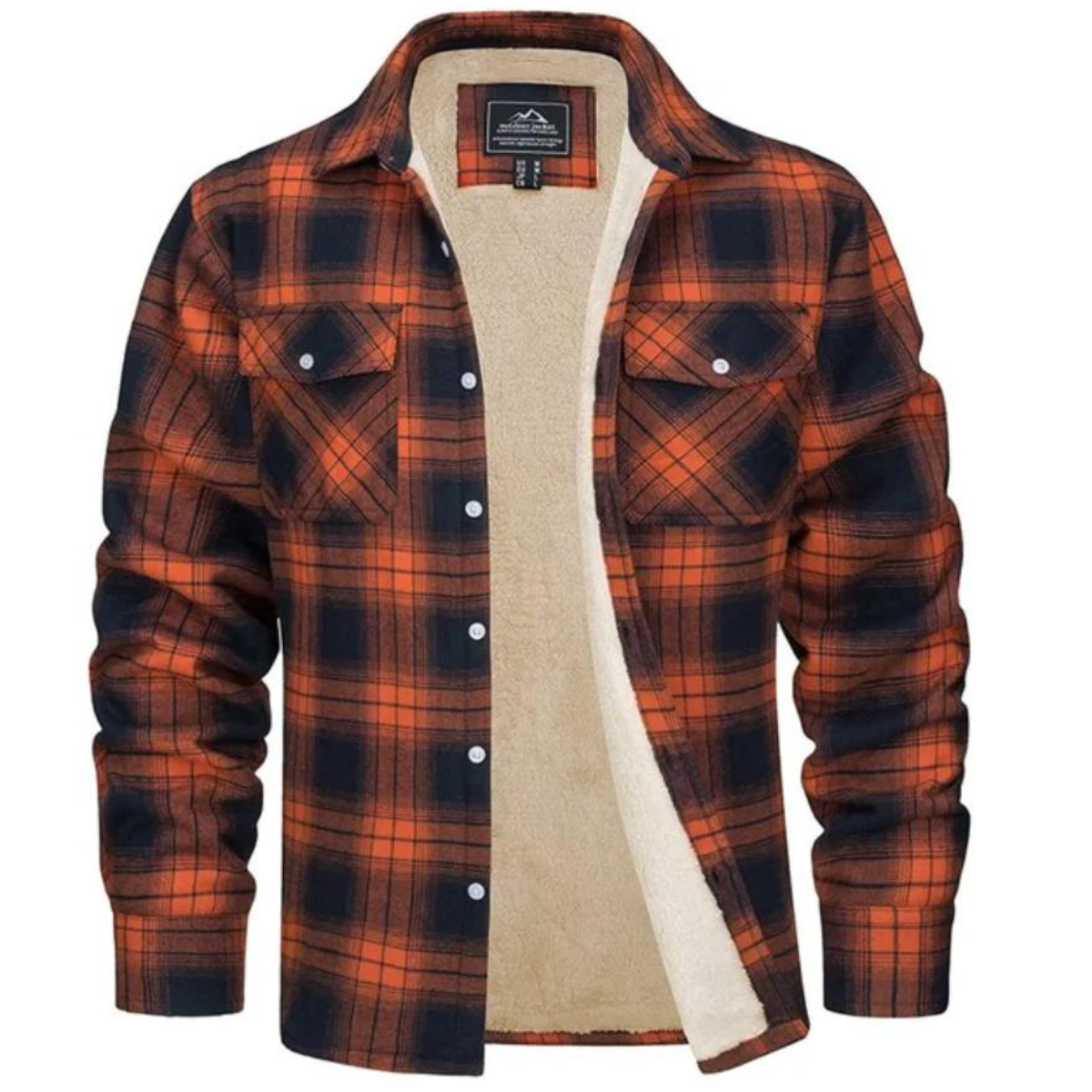 Karierte Jacke – Herren-Winter-Fleece-Jacke mit Sherpa-Futter und Knöpfen-HauteBerlin