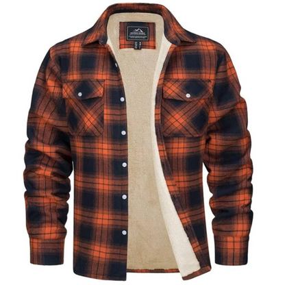 Karierte Jacke – Herren-Winter-Fleece-Jacke mit Sherpa-Futter und Knöpfen-HauteBerlin