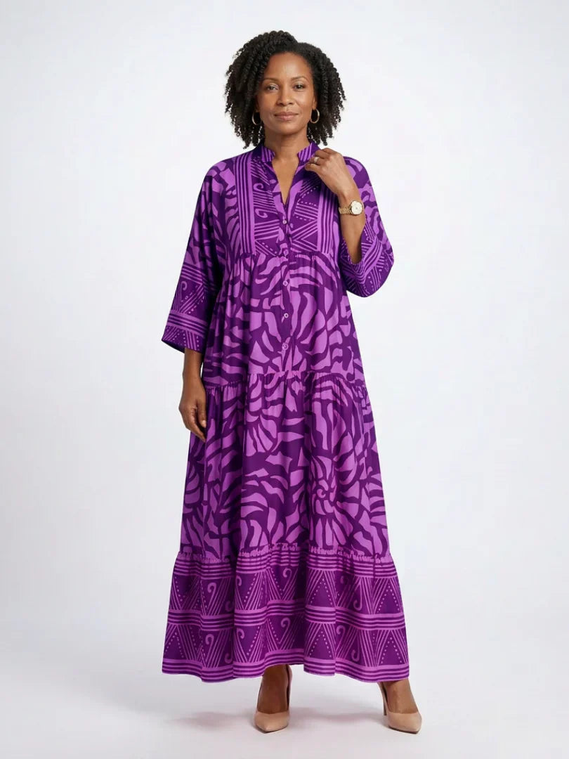 Kleid mit Knopfleiste | Langarm | Lockere Passform | Hemdkleid | Sommer-Maxikleid-HauteBerlin