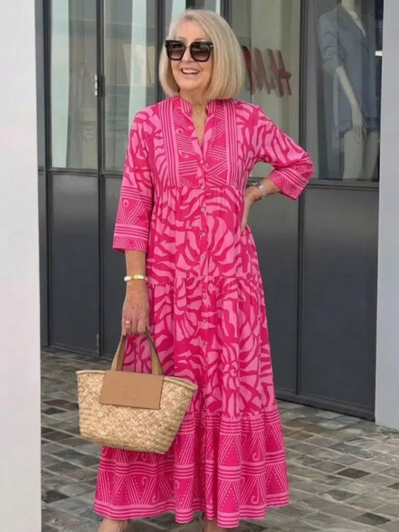 Kleid mit Knopfleiste | Langarm | Lockere Passform | Hemdkleid | Sommer-Maxikleid-HauteBerlin