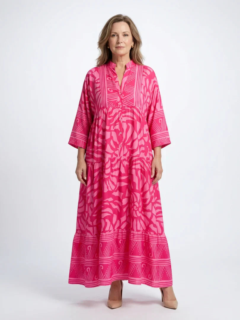 Kleid mit Knopfleiste | Langarm | Lockere Passform | Hemdkleid | Sommer-Maxikleid-HauteBerlin