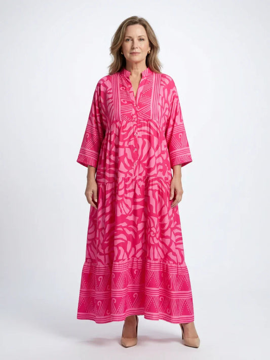 Kleid mit Knopfleiste | Langarm | Lockere Passform | Hemdkleid | Sommer-Maxikleid-HauteBerlin