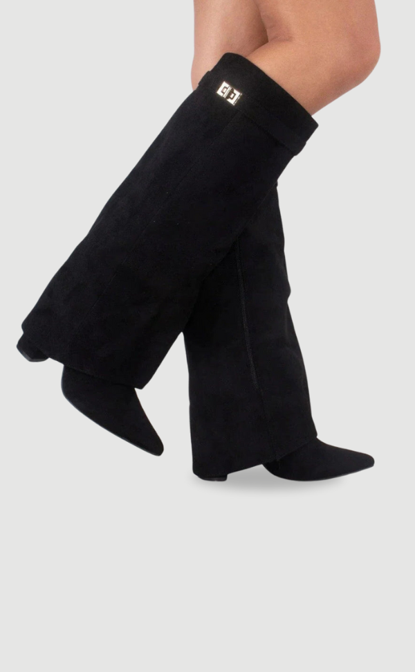 Kniehohe Stiefel – Damenstiefel aus Wildlederimitat mit spitzer Zehenpartie und Absatz-HauteBerlin