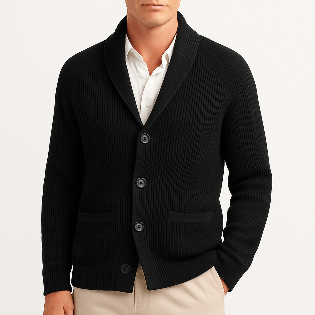 Knopfleiste-Strickjacke – Warm – Gerippt – Gestrickte Strickjacke – Herren-Strickjacke-HauteBerlin