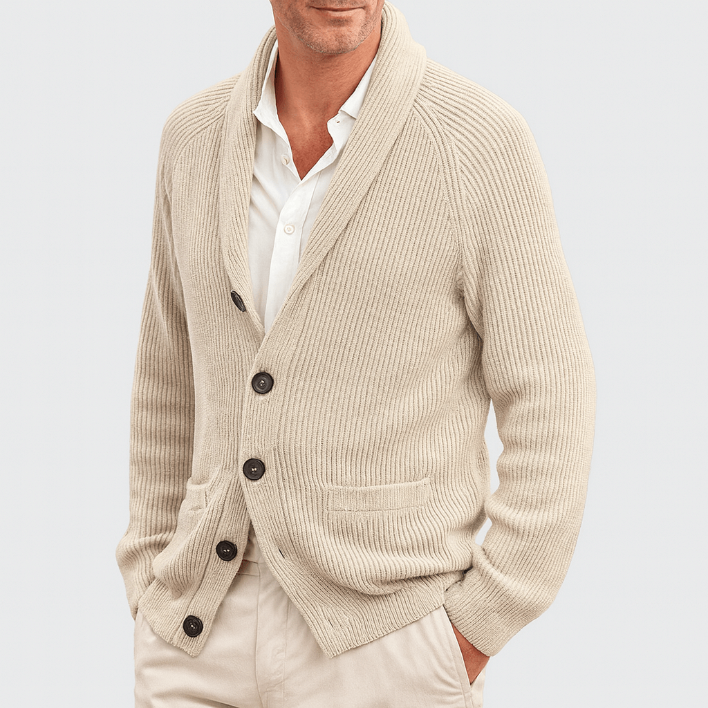 Knopfleiste-Strickjacke – Warm – Gerippt – Gestrickte Strickjacke – Herren-Strickjacke-HauteBerlin