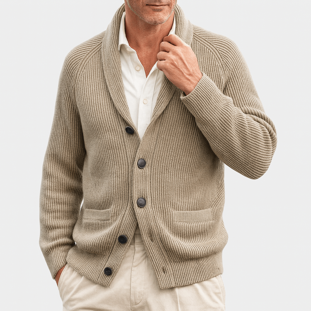 Knopfleiste-Strickjacke – Warm – Gerippt – Gestrickte Strickjacke – Herren-Strickjacke-HauteBerlin