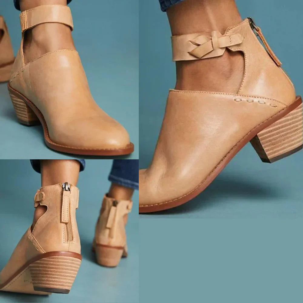Valmora – Damen Lederstiefel mit Blockabsatz & Elegantem Design-Beige-35-HauteBerlin