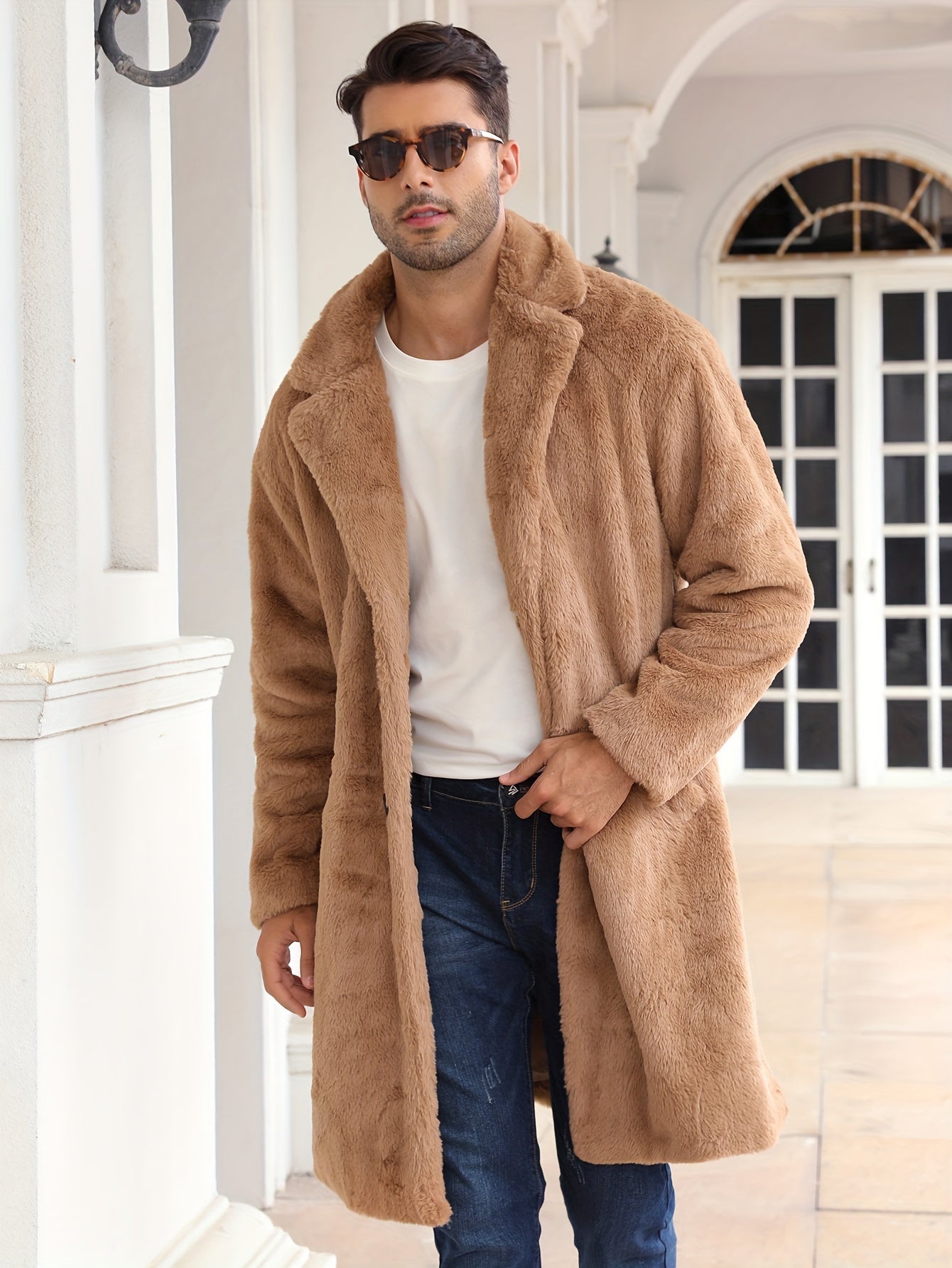 Kunstpelzmantel - Flauschiger mittellanger Kunstpelz-Wintermantel für Männer-HauteBerlin
