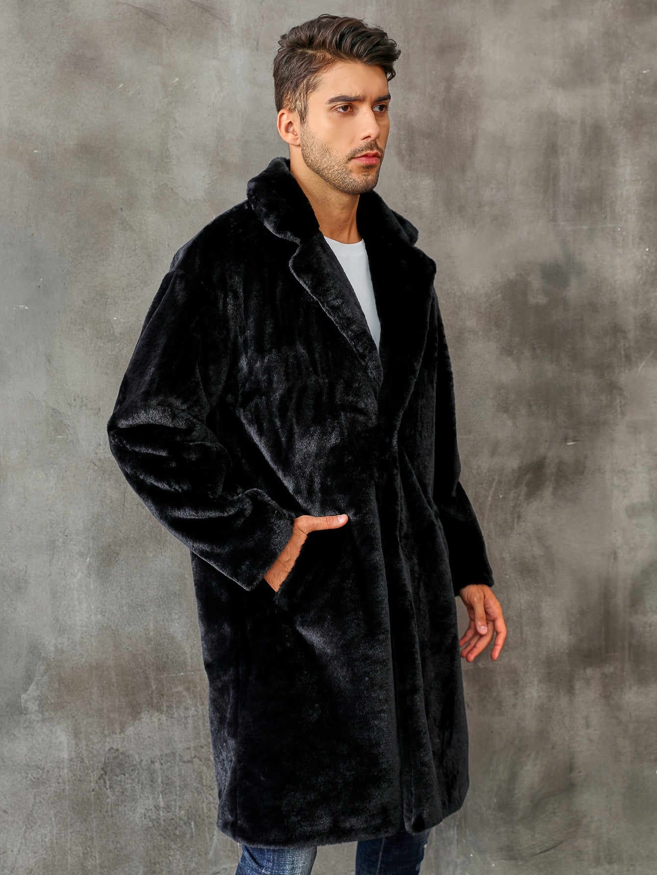 Kunstpelzmantel - Flauschiger mittellanger Kunstpelz-Wintermantel für Männer-HauteBerlin
