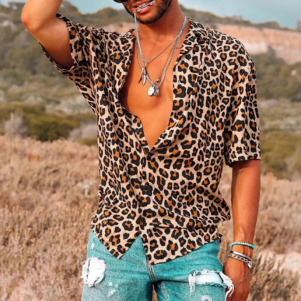 Kurzarmhemd | Button-Up | Leichtgewicht | Leopard Print Hemd | Herrenhemd-HauteBerlin