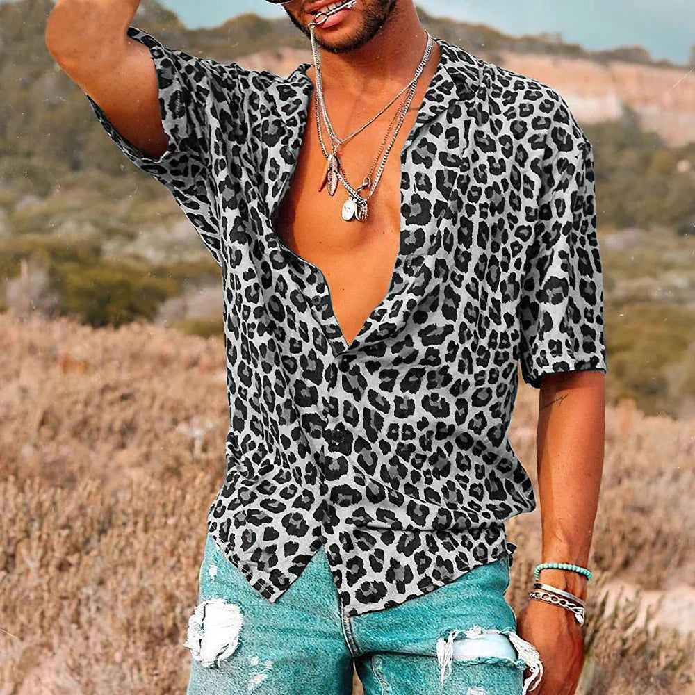 Kurzarmhemd | Button-Up | Leichtgewicht | Leopard Print Hemd | Herrenhemd-HauteBerlin