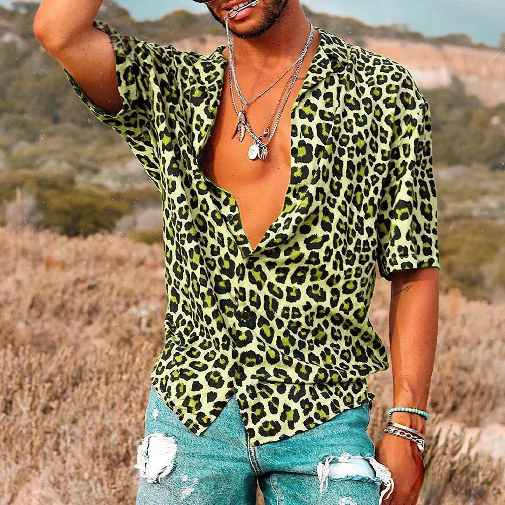 Kurzarmhemd | Button-Up | Leichtgewicht | Leopard Print Hemd | Herrenhemd-HauteBerlin